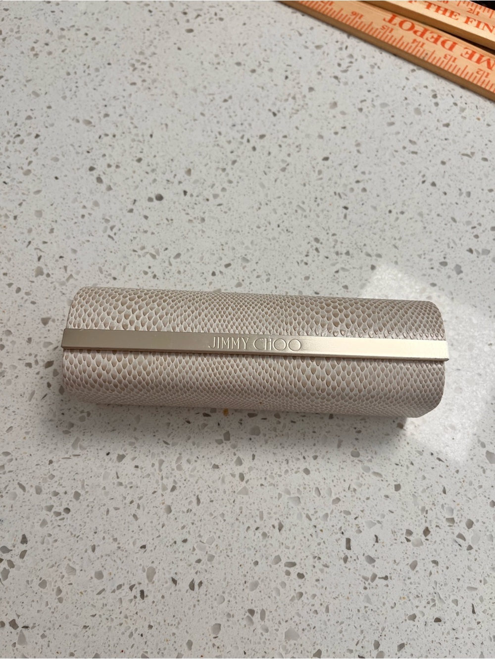 Jimmy Choo Cream Snake-Embossed Eyewear Case with Gold Trim